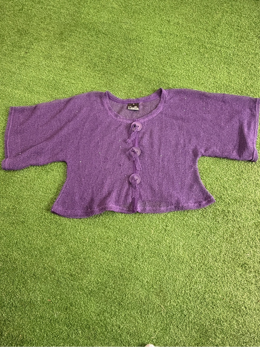 Noelle Purple Cropped Button-Front Knit Sweater